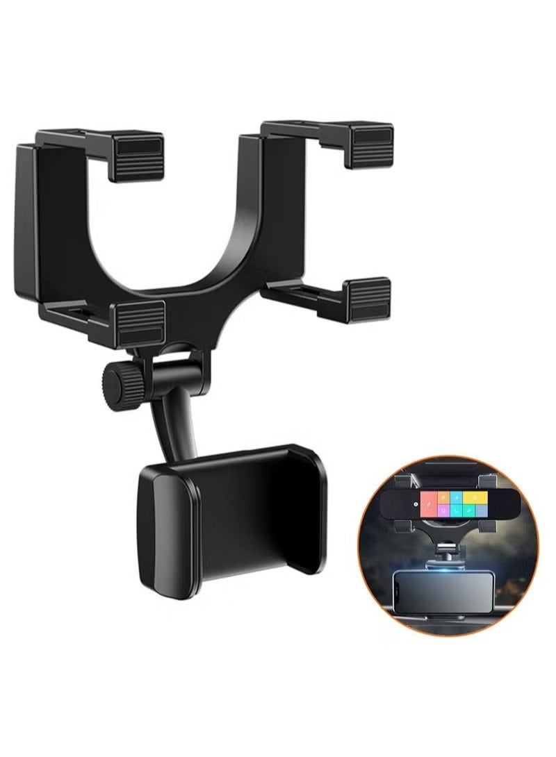 Car Rearview Mirror Phone Holder, SYOSI Mount Bracket, Stand with 360° Swivel and Adjustable Clips, Universal Smartphone Cradle, Black - Image 5