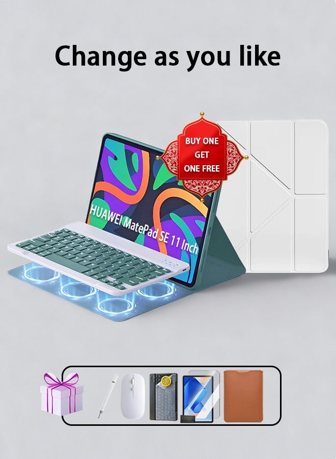 HUAWEI MatePad SE 11 Cover, HUAWEI Tablet 11 Inch  Bluetooth Keyboard Case, Detachable Wireless Keyboard With Pen Holder Ultra-Thin Leather Smart Case With Mouse+ Free Anti-Glare Screen Protector-Anti-Drop And Sandstorm Proof- Green (Bundle) - Image 1