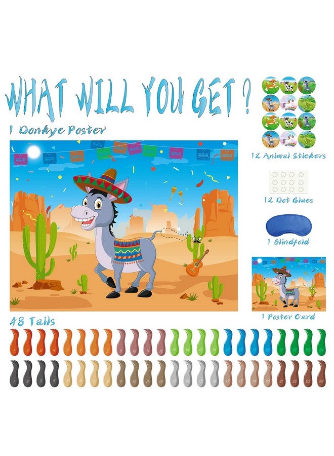 Morcheiong Pin The Tail On The Donkey Game With 48 Tails Mexican Fiesta Party Favors Supplies Decorations Birthday Party Game For Kids - Image 3