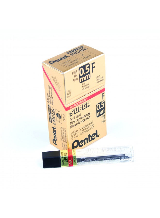 Pentel Super Hi-Polymer Refill, 0.5mm, Fine, F, 144 Pieces of Lead (C505-F) - Image 1