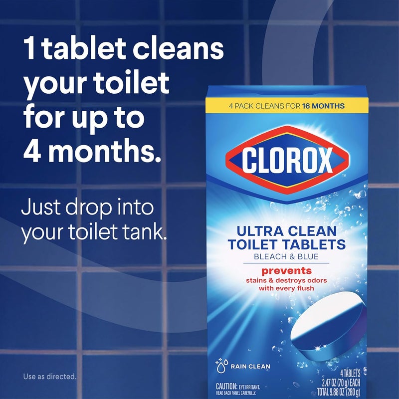 Clorox Automatic Rain Clean Toilet Bowl Cleaner Tablets (Bleach and Blue) - 4 Count - Image 4
