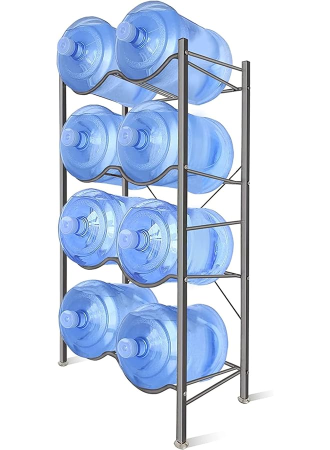 SKY-TOUCH Water Bottle Storage Stand 4 Tier Water Bottle Holder 8 Bottles Of 5 Gallons Shelf Heavy Duty Water Bottle Stand Storage Easy To Assemble Sturdy And Durable Storage Stand For Office Home Gym Silver - Image 1