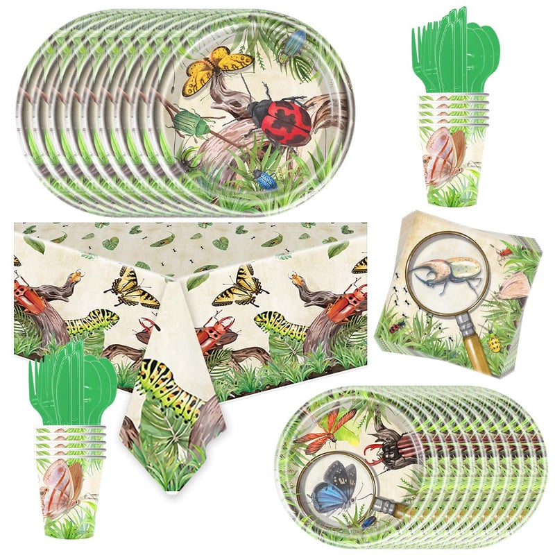 JU XIN 81PCS Bug Birthday Party Supplies TablewareInsects Party SuppliesReptile Birthday DecorationsBug Theme Party Tableware Decorations - Image 3