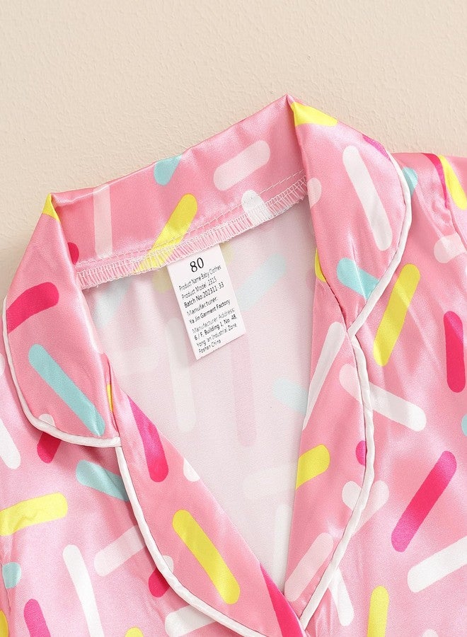 SAYOO Toddler Baby Kids Satin Summer Pajamas Set Short Sleeve Button-Down Pajamas Top Pants 2Pcs Loungwear Sleepwear Pjs (Pink, 1-2 Years) - Image 4