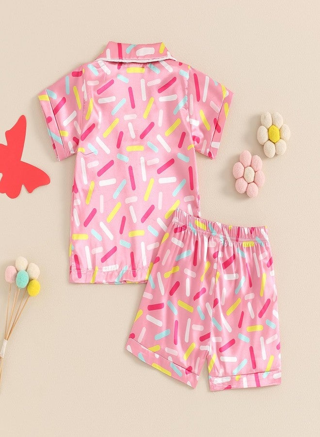 SAYOO Toddler Baby Kids Satin Summer Pajamas Set Short Sleeve Button-Down Pajamas Top Pants 2Pcs Loungwear Sleepwear Pjs (Pink, 1-2 Years) - Image 3
