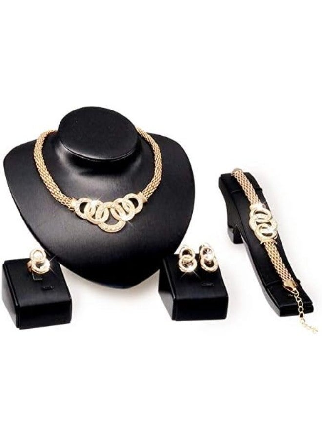 klarako Jewelry Sets for Women Extravagant Golden Snake Chains Choker Cluster Rhinestones with Necklace, Bracelet, Stud Earrings, Ring Fashion Party Jewelry Sets  - Image 1