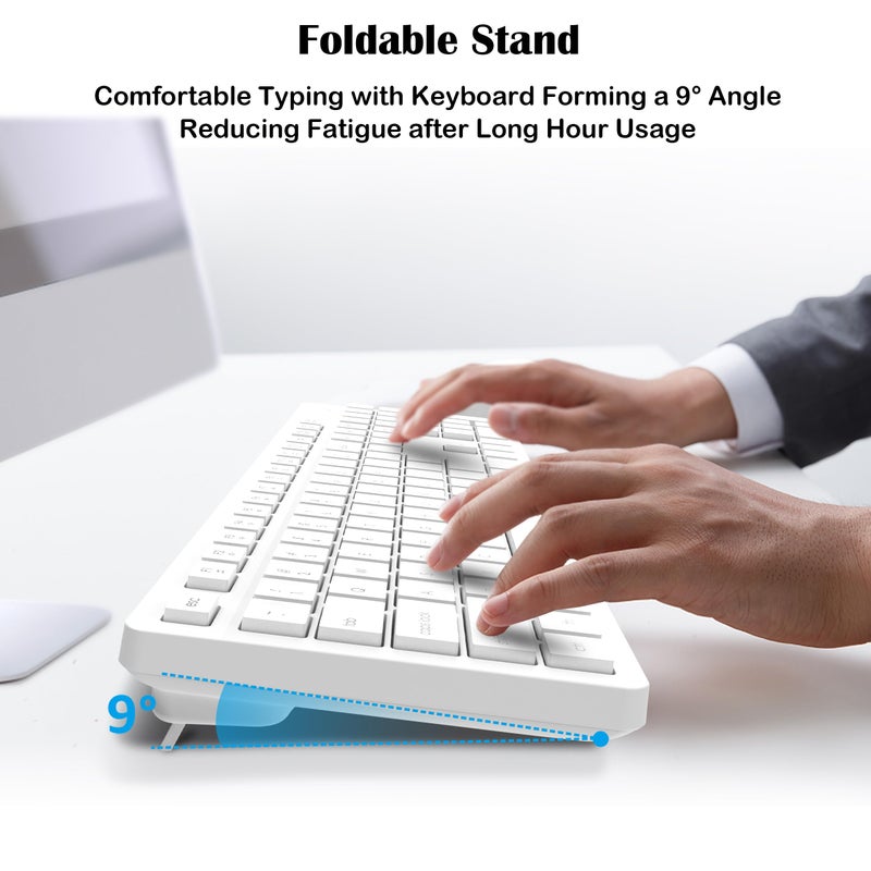 LeadsaiL White Wireless Keyboard and Mouse Combo, Full-Sized Ergonomic Computer Keyboard, 2.4GHz USB Cordless Keyboard Silent Mouse Set, 12 FN Shortcuts for Windows MacOS Laptop Computer - Image 4