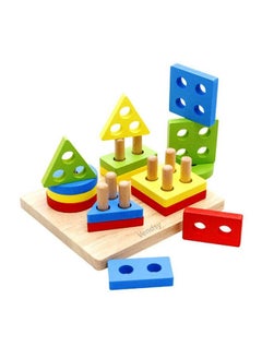 svk dream SVK Dream Wooden Shapes Square Column Multi Color Blocks Sorting & Stacking Toys for Kids Toddlers Geometric Sorting Board Stack, Educational Building Blocks Toy- Multi Color  - Image 1