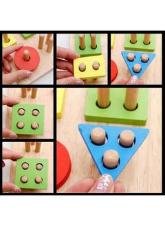 svk dream SVK Dream Wooden Shapes Square Column Multi Color Blocks Sorting & Stacking Toys for Kids Toddlers Geometric Sorting Board Stack, Educational Building Blocks Toy- Multi Color  - Image 4