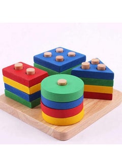 svk dream SVK Dream Wooden Shapes Square Column Multi Color Blocks Sorting & Stacking Toys for Kids Toddlers Geometric Sorting Board Stack, Educational Building Blocks Toy- Multi Color  - Image 5