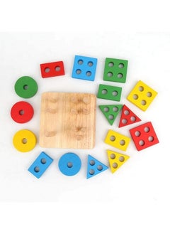 svk dream SVK Dream Wooden Shapes Square Column Multi Color Blocks Sorting & Stacking Toys for Kids Toddlers Geometric Sorting Board Stack, Educational Building Blocks Toy- Multi Color  - Image 2