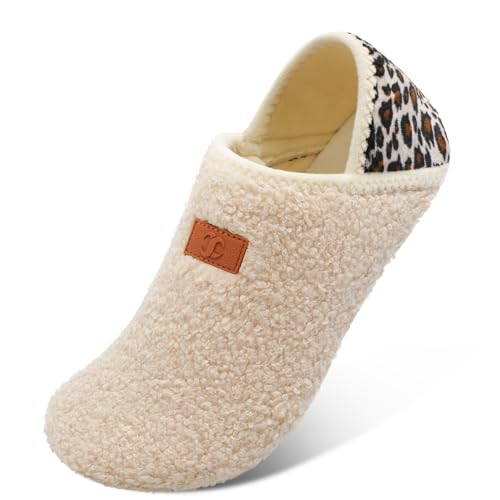 Scurtain Unisex Adults Rubber Sole Slippers Barefoot Shoes Women Beige/Leopard Size 11-11.5 W - Image 1