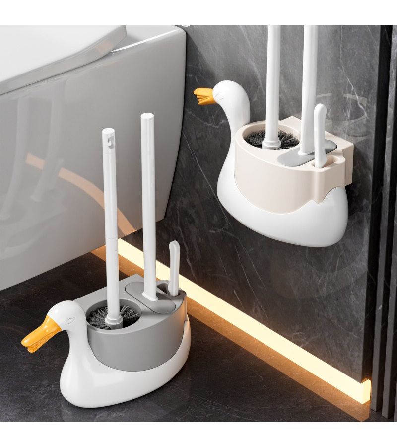 Beige Wall Mounted Three In One Toilet Brush Set For Bathroom Corner Cleaning - Image 4