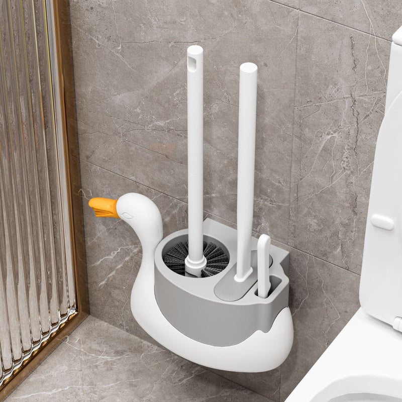 Beige Wall Mounted Three In One Toilet Brush Set For Bathroom Corner Cleaning - Image 1