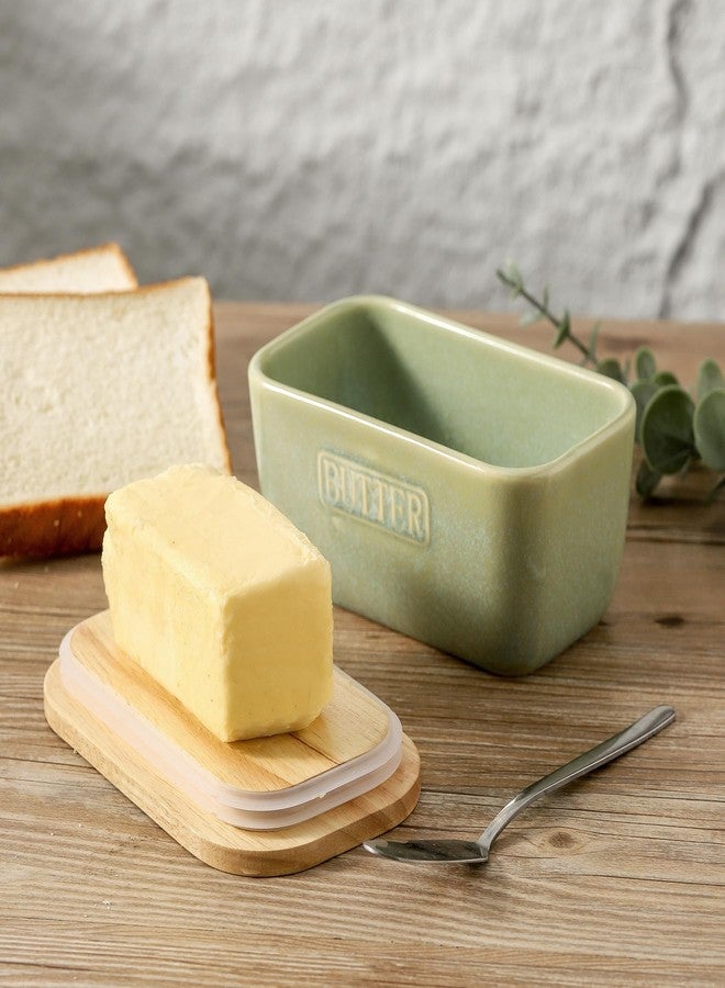 HVH Ceramic Butter Dish with Lid for Countertop, Airtight Butter Keeper with Wooden Lid, Butter Keeper Container with Cover, Butter Holder for East West Coast Butter (Turquoise, 6 x 3.5 x 2.7) - Image 5