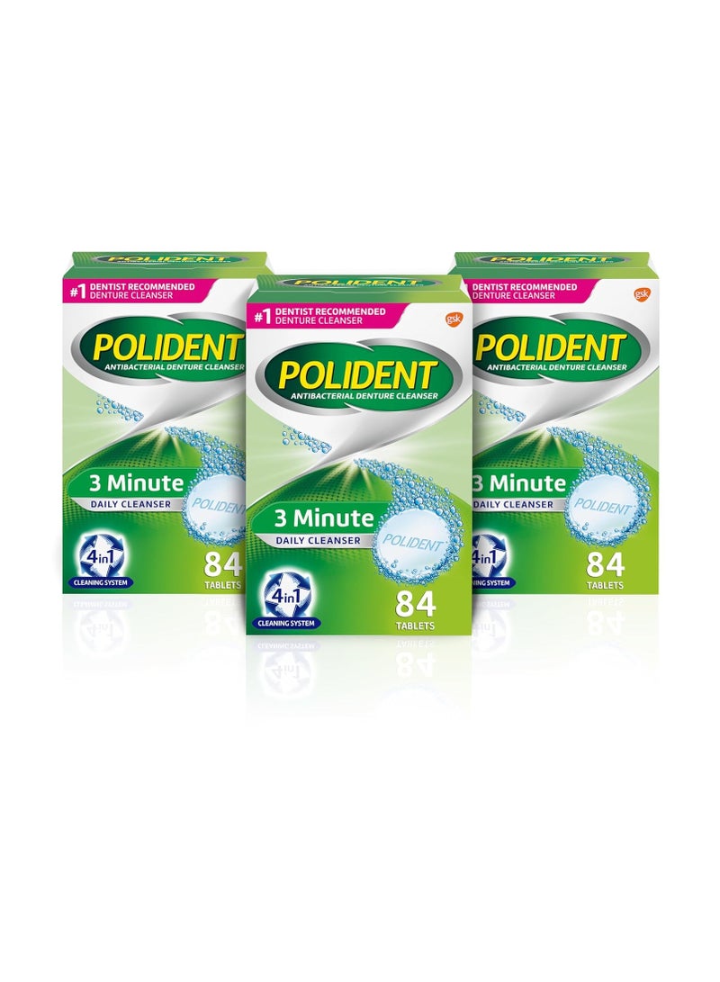 Polident Polident 3 Minute Denture Cleanser Tablets - Cleans Removable Oral Appliances, Clear Retainers, and Mouth Guards - 84 Count (Pack of 3) - Image 1