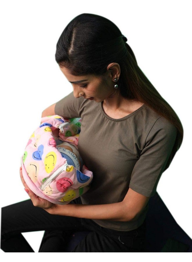 هوبا وسادة مغطاة باللحاف 2 في 1 (ابتسامة وردية) | وسادة الرضاعة | وسادة الرضاعة الطبيعية - Image 4