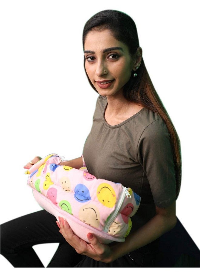 هوبا وسادة مغطاة باللحاف 2 في 1 (ابتسامة وردية) | وسادة الرضاعة | وسادة الرضاعة الطبيعية - Image 3