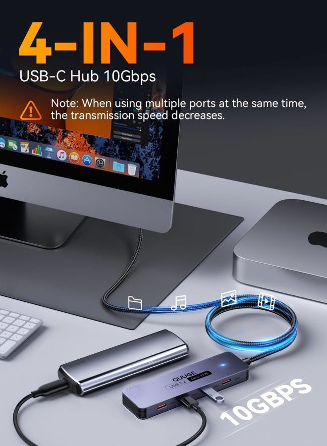 QUUGE USB C Hub 10 Gbps Data Hub with 4 x USB-C 3.2 Gen 2, QUUGE 4-Port Aluminium Multiport Adapter with 1 m Nylon Cable & LED, Plug & Play Adapter for MacBook Air M4, ThinkPad X1, XPS 13, iPhone 15, Galaxy - Image 2