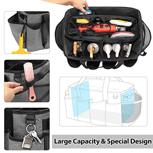 HODRANT Detailing Bag with Polisher Carry Bag, Large Detail Bag Car Care Box for Auto Detailing Supplies, Car Wash Caddy & Trunk Organizer for Buffer Bottle Towel & Cleaning Kit, Gray, Patent Design - Image 3