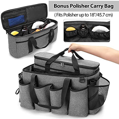 HODRANT Detailing Bag with Polisher Carry Bag, Large Detail Bag Car Care Box for Auto Detailing Supplies, Car Wash Caddy & Trunk Organizer for Buffer Bottle Towel & Cleaning Kit, Gray, Patent Design - Image 2