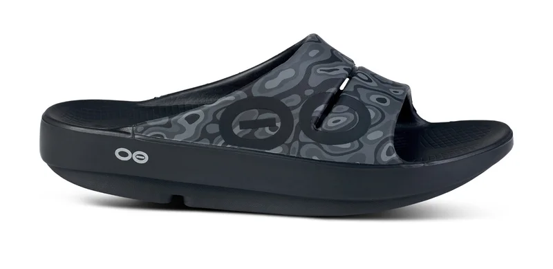 OOFOS UNISEX OOAHH SPORTS FLEX SLIDE SANDALS BLACK WATER CAMO