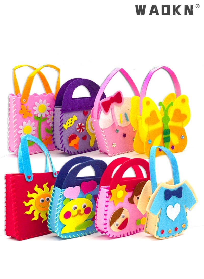 WAOKN 8 Pack Children Sewing Kit, Childrens Sewing Kits for Beginners, Kids Beginners Felt Craft Kit, Fabric DIY Crafts Handbag,Sewing Crafts Handbag, Kids Sewing Crafts Supplies, Felt Fabric Felt Sewing Gifts, DIY Felt Handbag Handmade, Gifts Toys for Toddler Kids(8 Patterns)  - Image 1