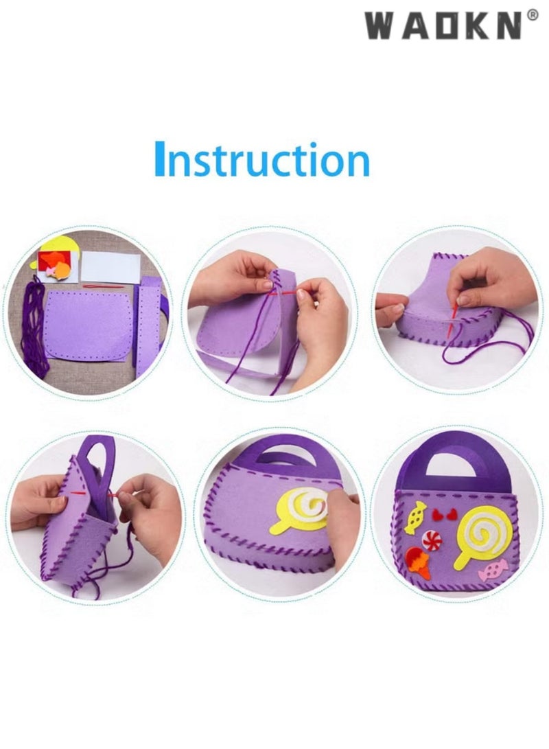 WAOKN 8 Pack Children Sewing Kit, Childrens Sewing Kits for Beginners, Kids Beginners Felt Craft Kit, Fabric DIY Crafts Handbag,Sewing Crafts Handbag, Kids Sewing Crafts Supplies, Felt Fabric Felt Sewing Gifts, DIY Felt Handbag Handmade, Gifts Toys for Toddler Kids(8 Patterns)  - Image 5