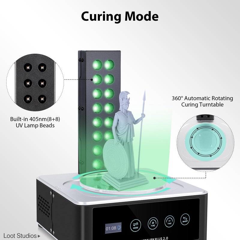 ELEGOO Mercury Plus 2.0 Large Wash and Cure Machine for LCD/SLA/DLP 3D Printing Models Cure Box with Rotary Curing Turntable and Washing Bucket - Image 3