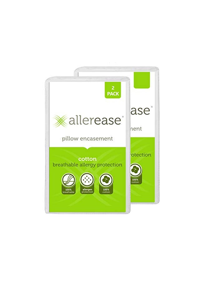Aller-Ease AllerEase 100% Breathable Cotton Pillow Protector for Sleeping, Queen 30" x 20" - 1 Pack of 2 - Image 1
