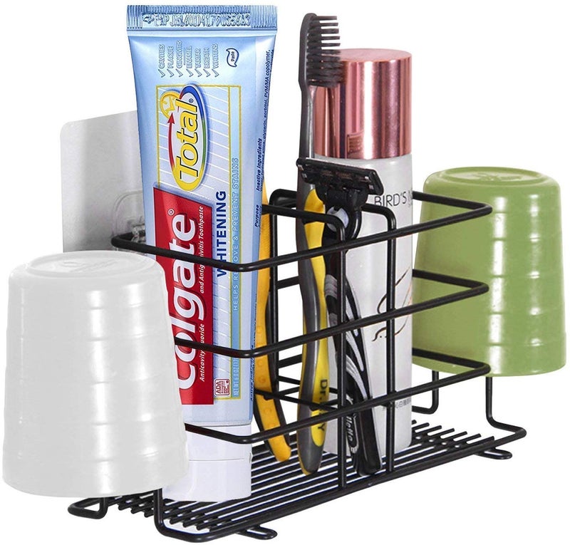 Honexa Toothbrush Holder for Bathroom Storage Wall Hanging - Metal, 21 X 7 X 11.5 CM,Black - Image 1