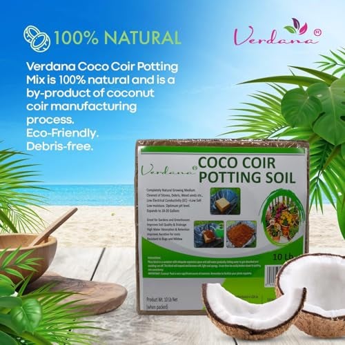 Verdana Coco Coir Potting Soil Brick – 10 Lb - Peat Moss Alternative for Potting Mix, Raised Bed Soil, Organic Gardening & Seed Starting - Compressed Coconut Fiber Block Expands to 18 Gallons - Image 3
