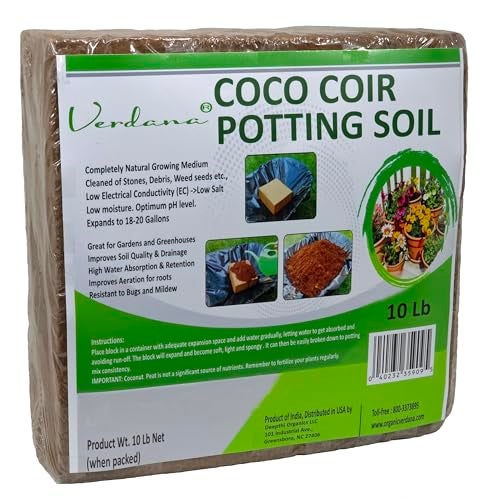 Verdana Coco Coir Potting Soil Brick – 10 Lb - Peat Moss Alternative for Potting Mix, Raised Bed Soil, Organic Gardening & Seed Starting - Compressed Coconut Fiber Block Expands to 18 Gallons - Image 1