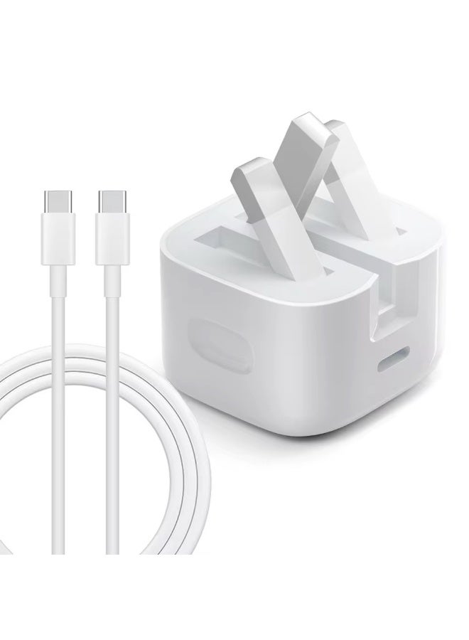 20W Type C PD Fast Charger with Type C Cable Wall Power Compatible with iPhone 15/16 Pro Max, Samsung Galaxy S24 Ultra/S24 White - Image 1