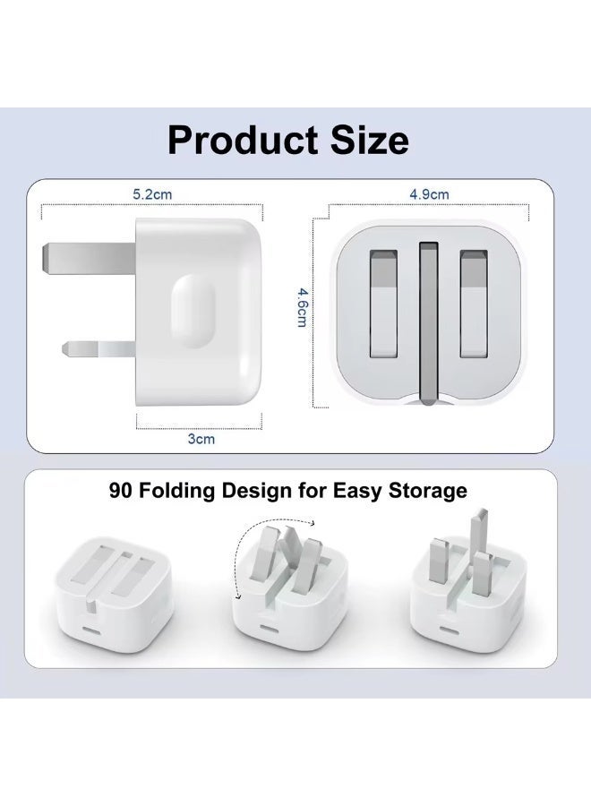 Reebux 20W Type C PD Fast Charger with Type C Cable Wall Power Compatible with all phones (White) - Image 3