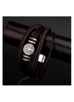 MARIO DRAFTS Men's Braided Leather Bracelet with Tree of Life Charm, Black and Silver, Magnetic Clasp  - Image 2