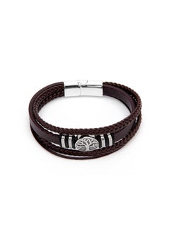 MARIO DRAFTS Men's Braided Leather Bracelet with Tree of Life Charm, Black and Silver, Magnetic Clasp  - Image 3