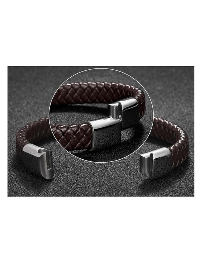 MARIO DRAFTS Men's Braided Leather Bracelet with Tree of Life Charm, Black and Silver, Magnetic Clasp - Image 4