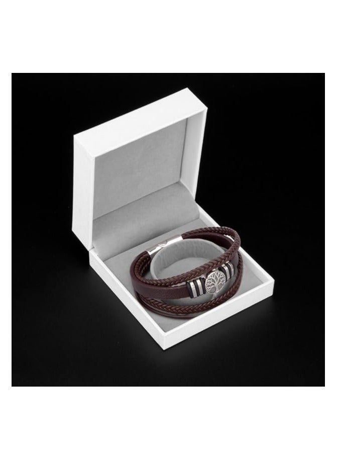 MARIO DRAFTS Men's Braided Leather Bracelet with Tree of Life Charm, Black and Silver, Magnetic Clasp - Image 5