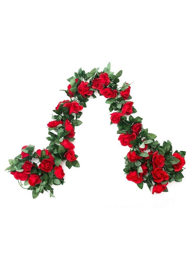 SWSTINLING - 2 Pack (16FT) Artificial Rose Vine Flowers Plants Fake Flower Vine for Wedding Home Garden Craft Art Decor Mother's Day Party Decoration Red - Image 1