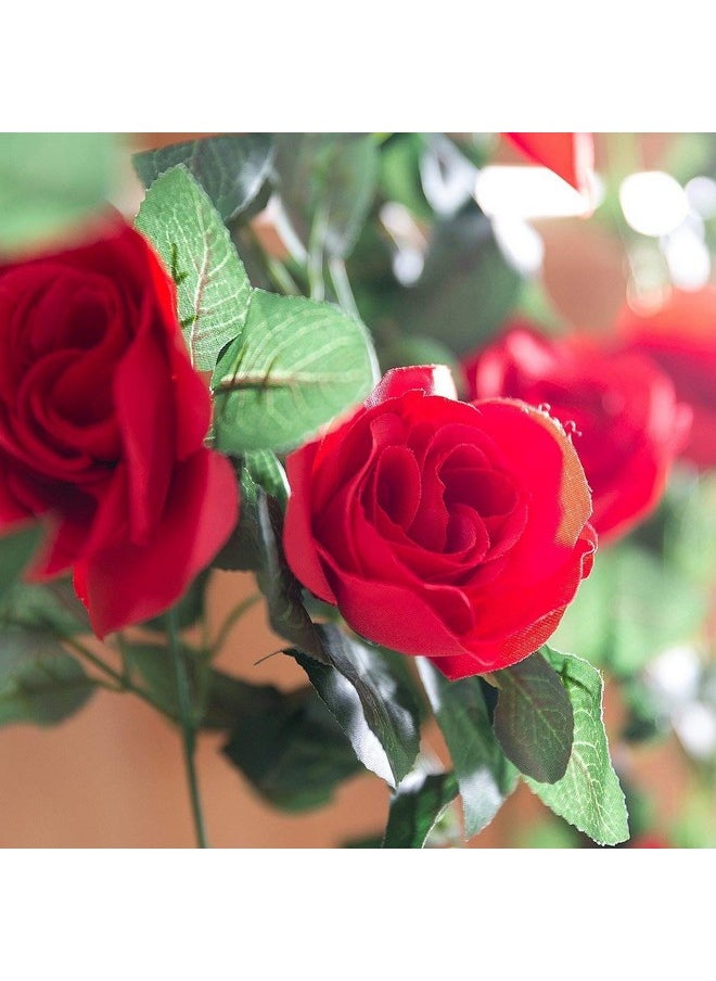 SWSTINLING - 2 Pack (16FT) Artificial Rose Vine Flowers Plants Fake Flower Vine for Wedding Home Garden Craft Art Decor Mother's Day Party Decoration Red - Image 1