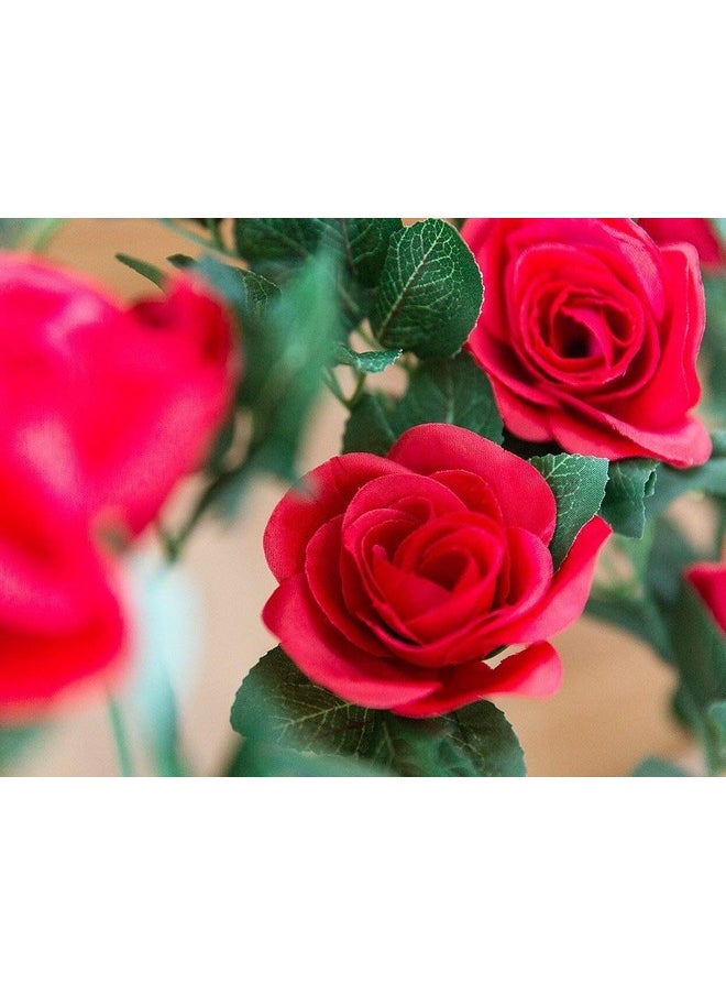 SWSTINLING - 2 Pack (16FT) Artificial Rose Vine Flowers Plants Fake Flower Vine for Wedding Home Garden Craft Art Decor Mother's Day Party Decoration Red - Image 1