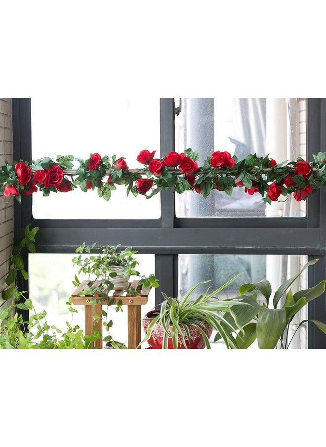 SWSTINLING - 2 Pack (16FT) Artificial Rose Vine Flowers Plants Fake Flower Vine for Wedding Home Garden Craft Art Decor Mother's Day Party Decoration Red - Image 1
