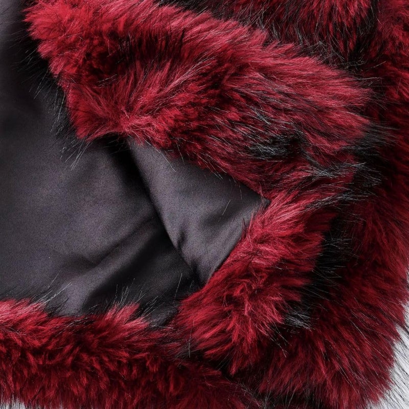Amazhiyu Women's Faux Fur Long Sleeve Open-front Winter Cropped Coat with Pockets Red, Medium - Image 2