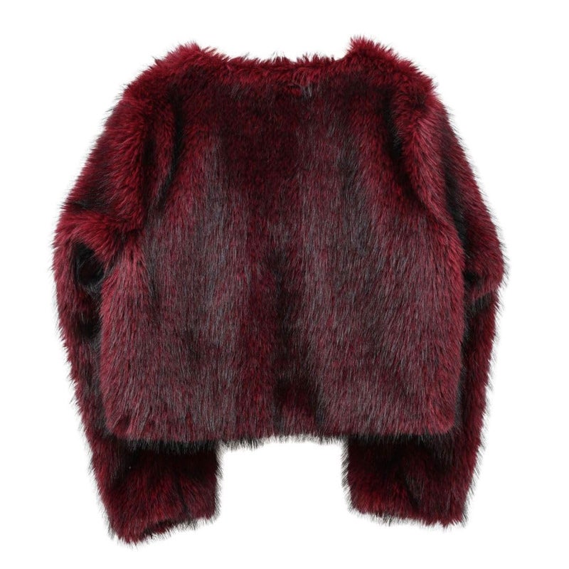 Amazhiyu Women's Faux Fur Long Sleeve Open-front Winter Cropped Coat with Pockets Red, Medium - Image 3