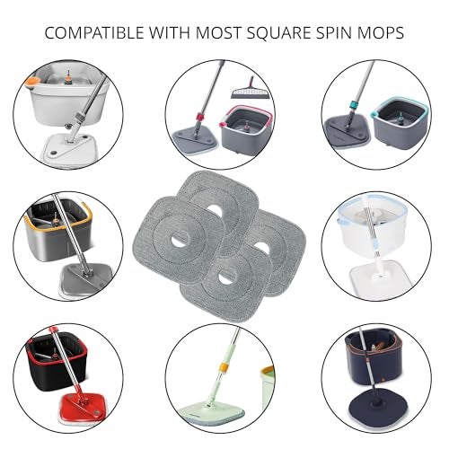 True & Tidy® 4-Pack 9 inch Extra Thick Microfiber Pad Refill for SPIN-800 TrueClean Mop & Bucket Square, Compatible with M16 and Most Square Spin Mop and Bucket, Machine Washable up to 100x - Image 2