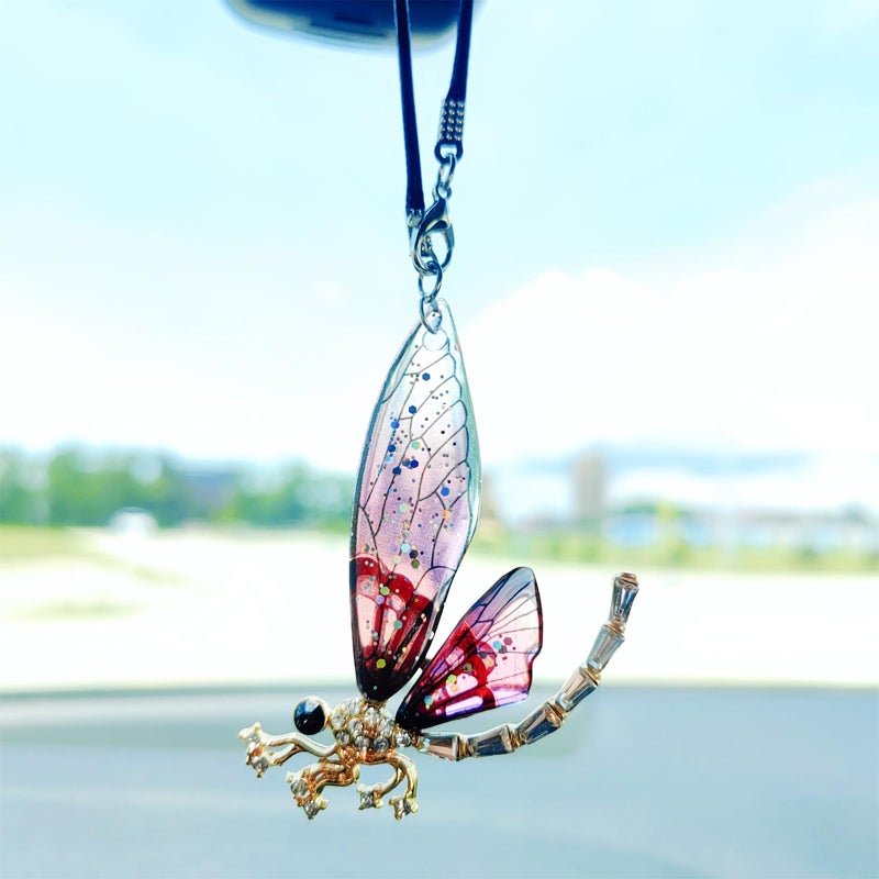 Motaney Bling Car Accessories for Women Interior DiamondEncrusted Dragonfly Rear View Mirror Accessories Cute Car Decor Hanging Ornament Bag Charms Home Decor - Image 3