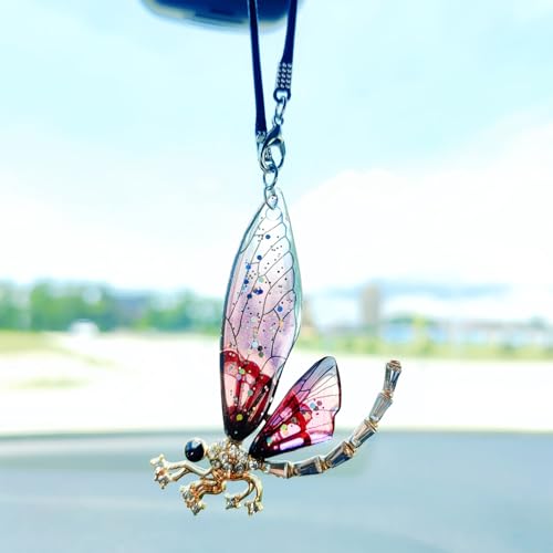 Motaney Bling Car Accessories for Women Interior DiamondEncrusted Dragonfly Rear View Mirror Accessories Cute Car Decor Hanging Ornament Bag Charms Home Decor - Image 1