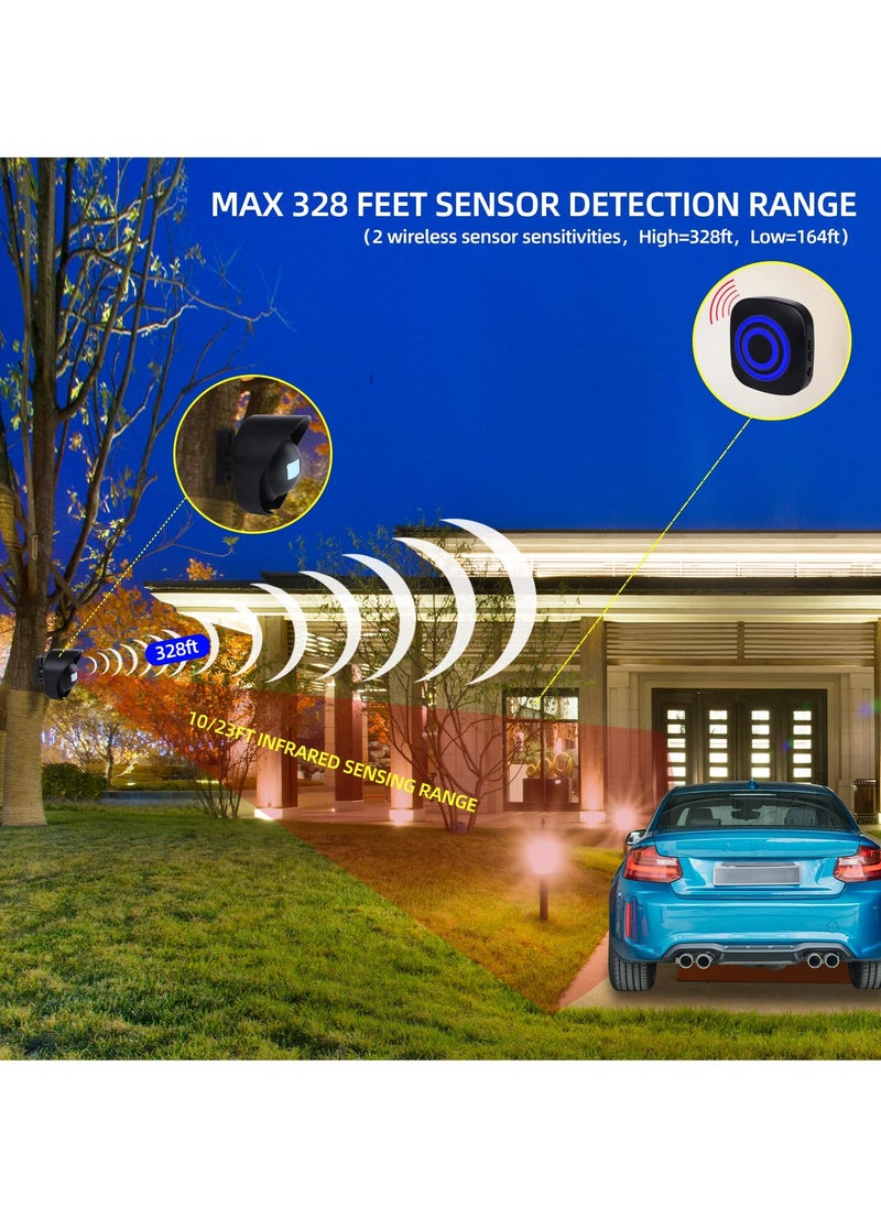 SYOSI - Driveway Alarm, 328 ft Long Range Wireless Driveway Alarm Weatherproof Outdoor Motion Sensor Detector Security Alert, Protect Outdoor/Indoor Property (1 Receiver and 2 Sensors-38 Chimes) - Image 1