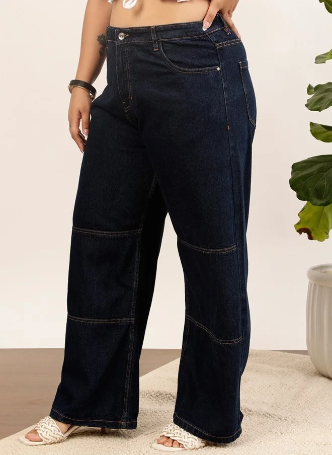 CURVY STREET Dark Blue Wide Leg Jeans for Women